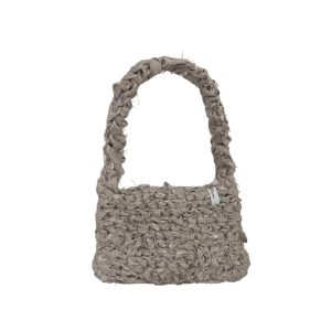 Grey Pinstripe Crochet Mini Bag